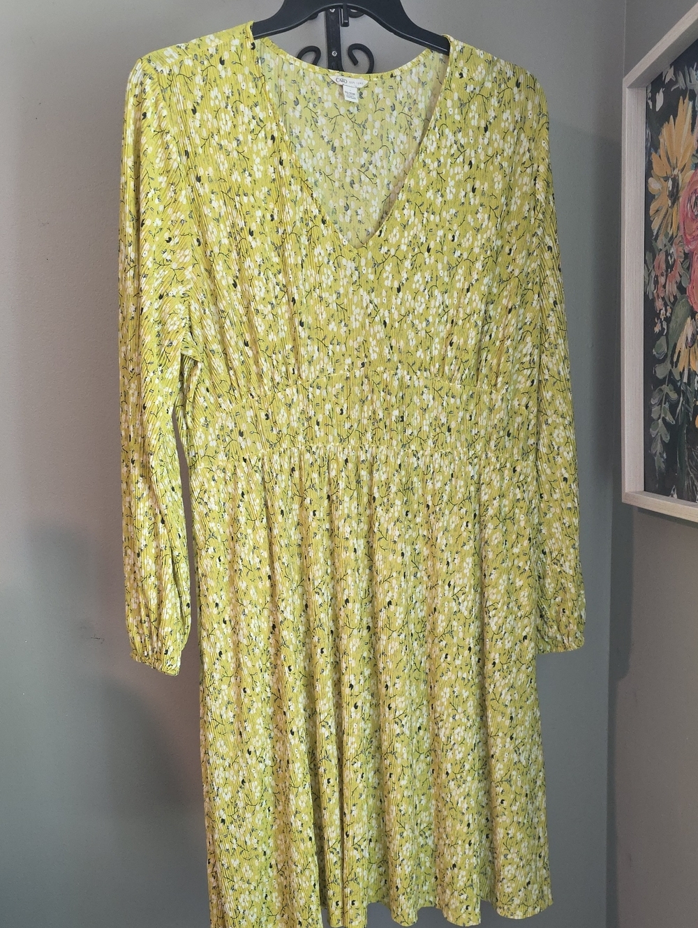 Cato Yellow Floral V-Neck Long Sleeve Dress Size 18/20W